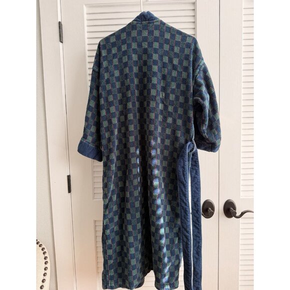 Vtg The Man’s Shop Blue Green Plaid Terry Cloth Robe Belted Bathrobe One Size - Picture 5 of 9